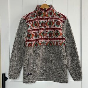 Simply Southern Gray and Red Patterned Sherpa Quarter Zip Size Small